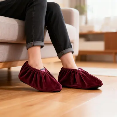 Washable Flannel Shoe Covers, Reusable with Non-Slip Sole - 10