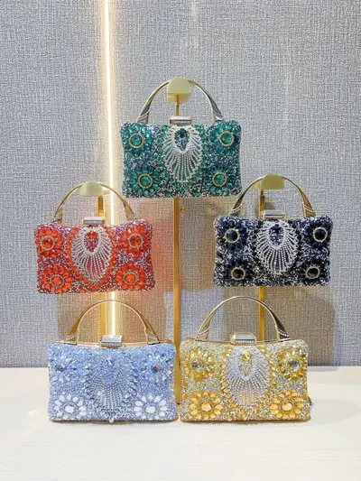 Diamond-Coated Women's Evening Bag for Weddings and Banquets - 5