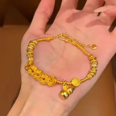 金色五帝古法葫芦盘缠手链中式复古小众女友饰品手工手串礼物国潮 - 3