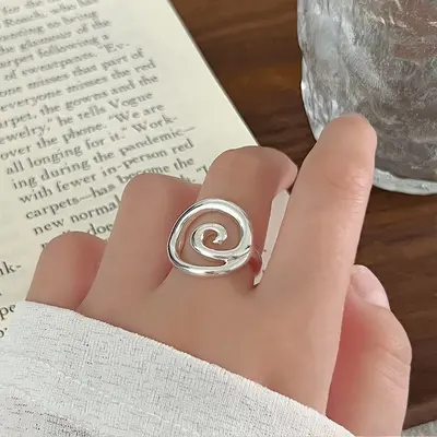 Women's 925 sterling silver asymmetric geometric ring - 3