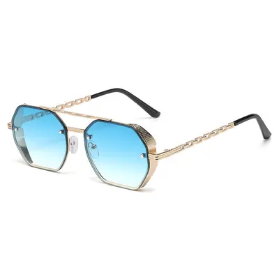 2026 Multi-Edge Double-Bridge Women's Sunglasses with Metal Chain Temples - 13