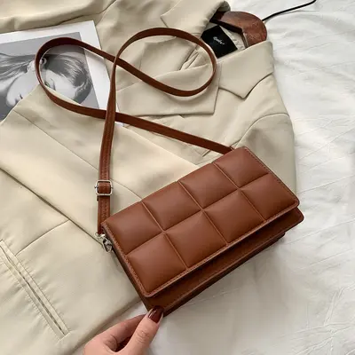 Large Plaid Women's Crossbody Bag, Square Handbag with Shoulder Strap - 10