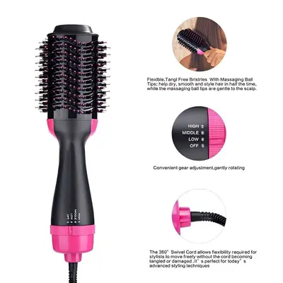 Cross-border Multifunctional Hot Air Brush Hair Dryer Brush Curling Iron Straightening Brush Blow Dryer Factory Wholesale Amazon