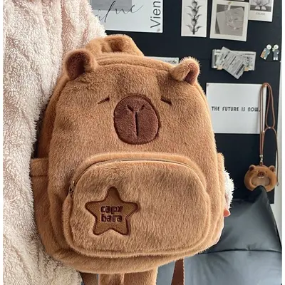 Capybara plush backpack, cute, fur design, student