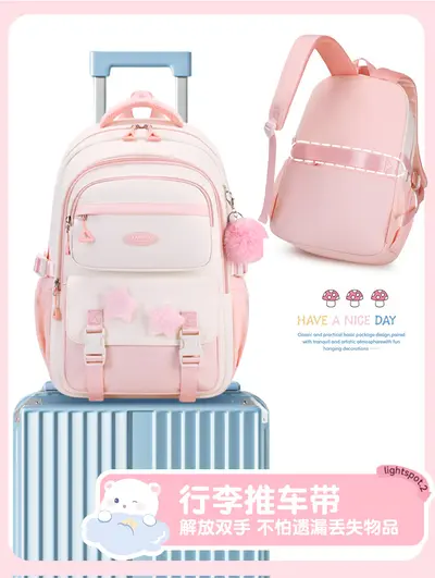 School Backpack Large Capacity Lightweight Trolley Sleeve