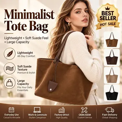 Büyük kapasiteli süet tote çanta, Kore tarzı, retro görünüm - 3
