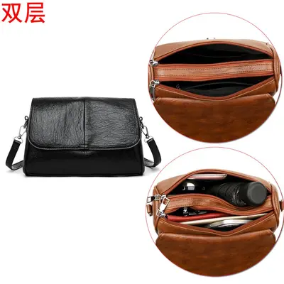 Soft Leather Large-Capacity Wide Strap Crossbody Bag for Women - 7