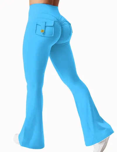 Cepli Kalça Kaldırıcı Yoga Pantolonu, Kadın Çan Paça Fitness Tayt - 11