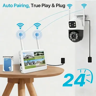 CCTV监控系统wifi带屏双目球机监控摄像头套装摄像头带屏录像机