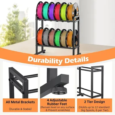 Masaüstü 3D yazıcı için iki katmanlı metal filament makara standı