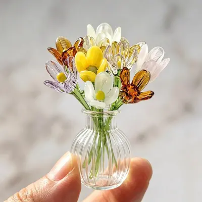 Mini Handmade Glass Vase for Eternal Flowers Desk Decor - 3