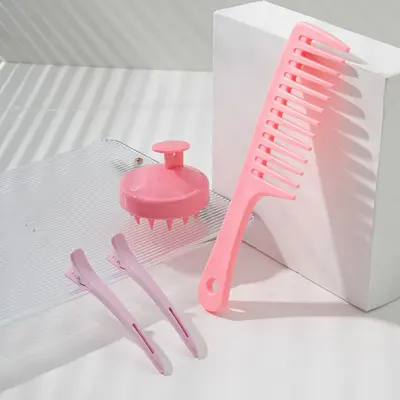Dolia glatte Haarwellenkamm mit breiten Zähnen Schaumstoff-Formungskamm Make-up Entenklemme plus Silikon-Kopfmassage-Shampoo-Bürste dreiteiliges Set