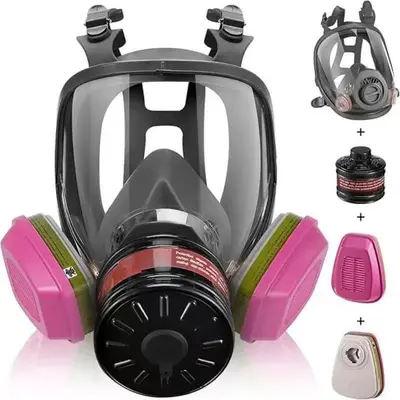 Full-Face Gas Mask with Three Ports, Compatible with Filter Canisters