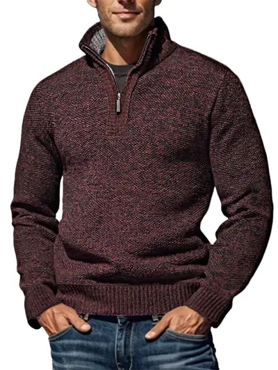 Men's Half Turtleneck Zip Sweater, Fleece-Lined, Thickened - 7