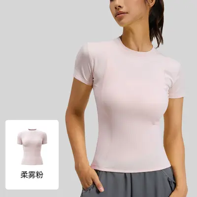 Kadın Yaz İnce Esnek Slim Fit Kısa Kollu T-Shirt Spor Yoga Üstü - 7