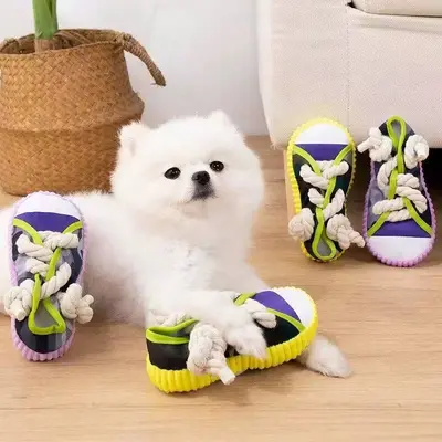 Squeaky Dog Chew Toy, Canvas Shoe Shape, Training Toy - 5
