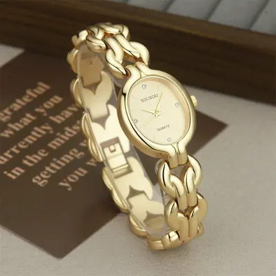 Women's Cuban chain quartz watch multicolor dial - 5