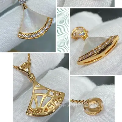 Fan pendant, mother-of-pearl/agate, rhinestone, 18K plated