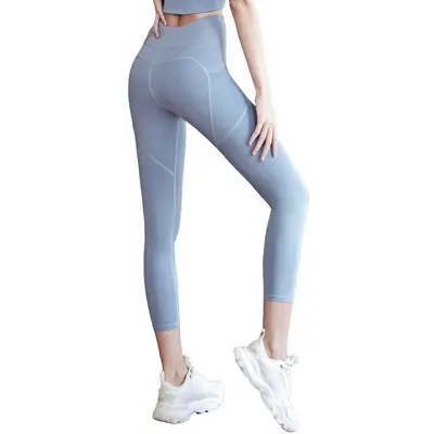 Yüksek bel dikişsiz yoga pantolonu, çıplak hissi, sıkı kesim