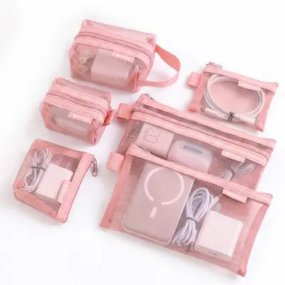 Mesh Zipper Storage Bag Travel Portable Coin Purse Data Cable Earphone Phone Accessories Digital Organizer Cosmetic Bag - 7