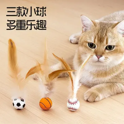 猫咪玩具弹力球带羽毛磨牙趣味猫猫运动互动布偶解闷网红玩具用品 - 4