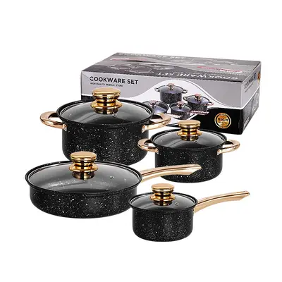 Maifanite Nonstick Pot Set with Wood-Grain Handle - 9