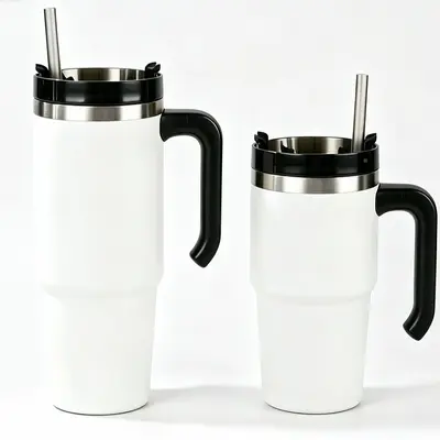 Araç Termosu, 20oz ve 30oz, 304 Paslanmaz Çelik, Kulplu, Pipetli