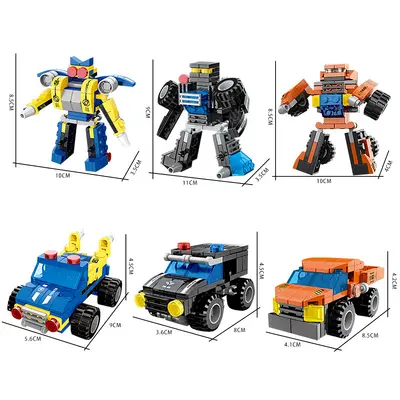Küçük parçacıklı mecha robot dünya yapım bloğu montajı 6'sı 1 arada eğitici puzzle oyuncak yarış arabası yapım bloğu oyuncak