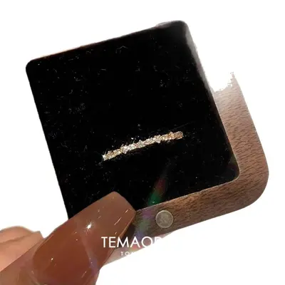 Kadınlar için ince pırlanta yüzük, minimalist, çoklu taş, yığılabilir - 6