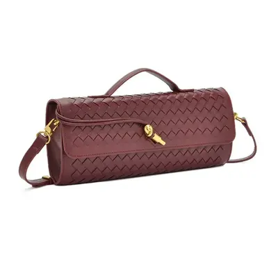 Single-Shoulder Baguette Bag, Woven Soft Leather Evening Bag - 5