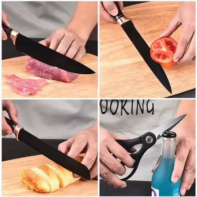 Kitchen Knife Set 7-Piece Stainless Steel Marble Pattern