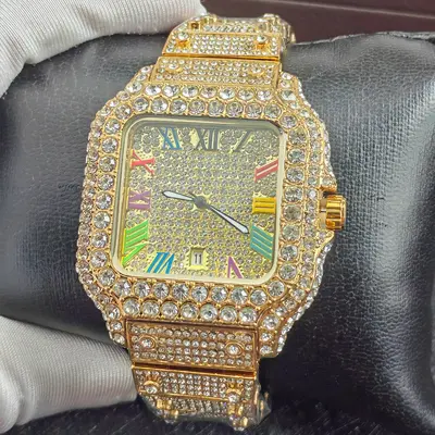 Herren-Quarzuhr, diamantbesetzt, Hip-Hop-Stil, Luxusdesign - 8