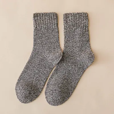 Men's Mid-Calf Wool Socks, Seamless Toe, Fleece-Lined Thick Terry Winter Socks - 7