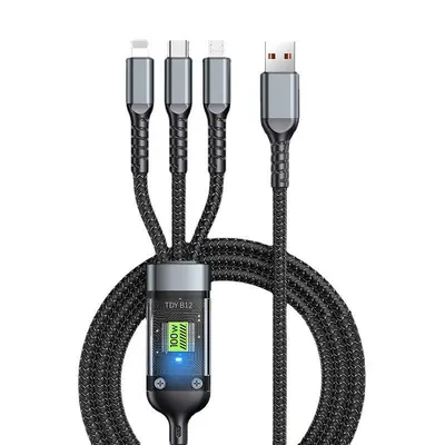 3-in-1 Braided 100W Fast Charging Cable, 1-to-3 Multi-Head - 7