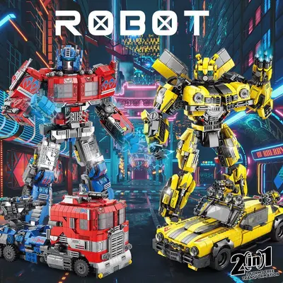 Mit LEGO kompatibles Transformers-Bausteinset Bumblebee und Optimus Prime, ab 6-12 Jahren - 2