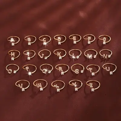 26 Letter Zircon Open Ring Women Micro-inlaid - 4