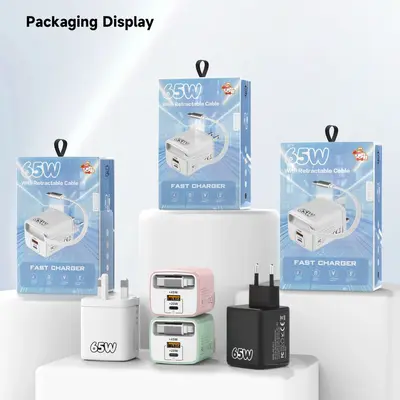 PD65W Gallium Nitride ausziehbares Datenkabel Ladegerätskopf Drei-in-Eins Dual-Port Ladekopf Multi-Port Schnellladen vollständiges Protokoll - 10