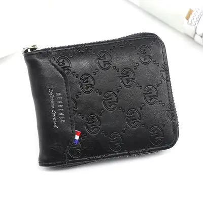 Men's Short Wallet, Printed Design, Zipper Two-Fold - 6