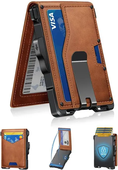 Men's Wallet with Carbon Fiber Pattern Metal Card Holder and RFID Protection - 10
