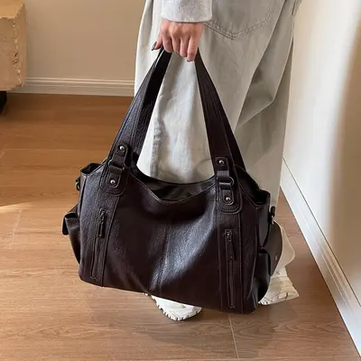 Women's Tote Bag, Large Capacity, Crossbody Strap, Retro Design - 5