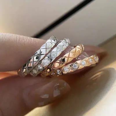 Xiangja 18k Gold plattiert Coco Rautenmuster Ring - 2