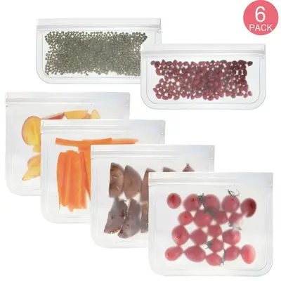 Frosted PEVA Food Storage Bags, Self-Sealing, for Refrigerator