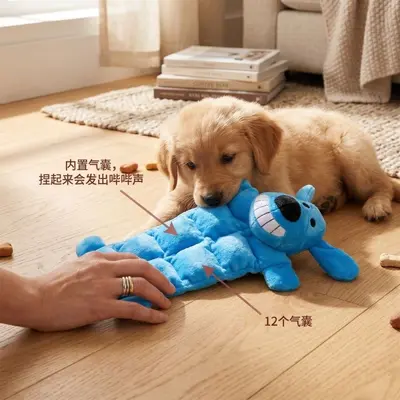 Cross-border dog toy squeaky pet toy for boredom relief, teeth grinding and tooth cleaning, interactive companionship, anti-tear cotton belly plush dog, factory wholesale