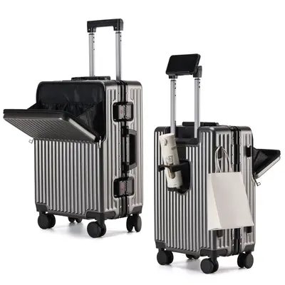 Front Opening Aluminum Frame Luggage Trolley 20 Inch Carry-on Suitcase Large Capacity Travel Silent Universal Wheel Spinner Password Lock Trunk - 9