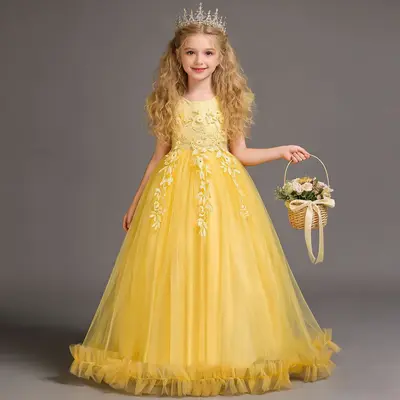 Langes Prinzessinnenkleid für Mädchen, Sommer, mittlere und große Kinder