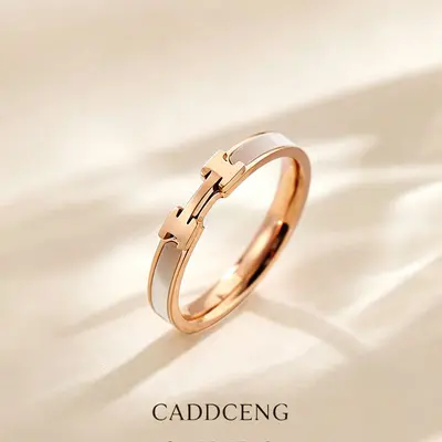 H şeklinde titanyum çelik yüzük kadınlar için, rose gold - 2