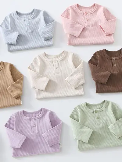 Baby Cotton Onesie, 95% Cotton, Seamless Long Sleeve, Spring and Autumn