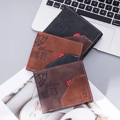 Men's Short Wallet, Multi-Card Slots, Horizontal and Vertical Style, Embossed Leather - 2