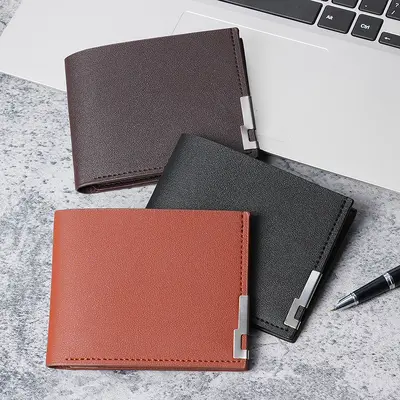 Men's Short Wallet with Iron Edge and Multiple Card Slots - 1