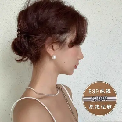 S999 sterling silver pearl stud earrings - 2